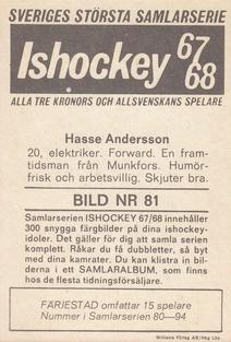 1967-68 Williams Ishockey (Swedish) #81 Hasse Andersson Back