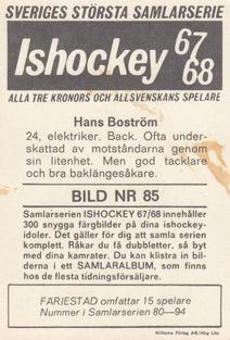 1967-68 Williams Ishockey (Swedish) #85 Hans Bostrom Back