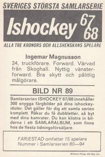 1967-68 Williams Ishockey (Swedish) #89 Ingemar Magnusson Back