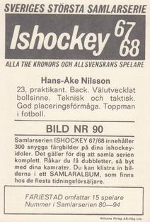 1967-68 Williams Ishockey (Swedish) #90 Hans-Ake Nilsson Back