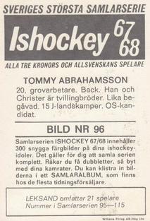 1967-68 Williams Ishockey (Swedish) #96 Thommy Abrahamsson Back