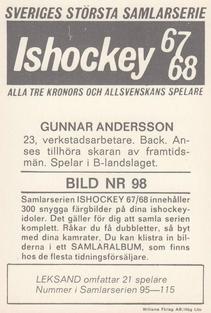 1967-68 Williams Ishockey (Swedish) #98 Gunnar Andersson Back