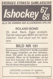 1967-68 Williams Ishockey (Swedish) #101 Roland Bond Back