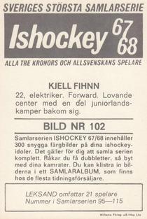 1967-68 Williams Ishockey (Swedish) #102 Kjell Fhinn Back