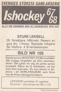 1967-68 Williams Ishockey (Swedish) #105 Sture Leksell Back