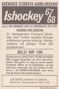 1967-68 Williams Ishockey (Swedish) #108 Nisse Nilsson Back