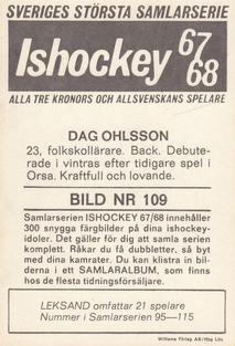 1967-68 Williams Ishockey (Swedish) #109 Dag Ohlsson Back