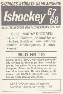 1967-68 Williams Ishockey (Swedish) #110 Olle Sjogren Back