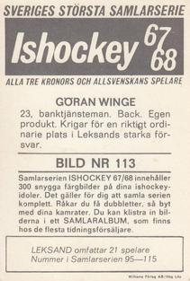 1967-68 Williams Ishockey (Swedish) #113 Goran Winge Back