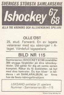 1967-68 Williams Ishockey (Swedish) #115 Olle Ost Back