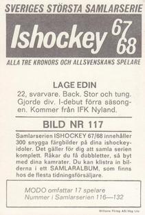 1967-68 Williams Ishockey (Swedish) #117 Lage Edin Back