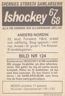1967-68 Williams Ishockey (Swedish) #124 Anders Nordin Back