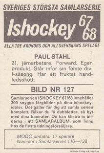 1967-68 Williams Ishockey (Swedish) #127 Paul Stahl Back