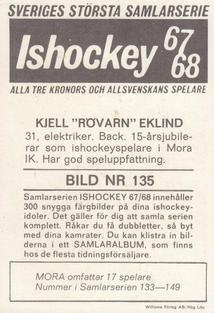 1967-68 Williams Ishockey (Swedish) #135 Kjell Eklind Back
