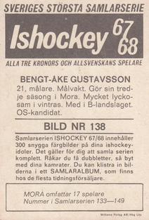 1967-68 Williams Ishockey (Swedish) #138 Bengt-Ake Gustavsson Back