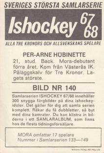 1967-68 Williams Ishockey (Swedish) #140 Per-Arne Hubinette Back