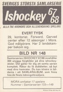 1967-68 Williams Ishockey (Swedish) #148 Evert Tysk Back