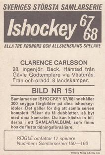 1967-68 Williams Ishockey (Swedish) #151 Clarence Carlsson Back