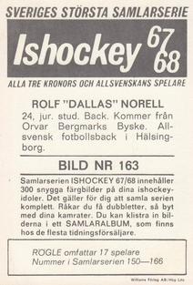 1967-68 Williams Ishockey (Swedish) #163 Rolf Norell Back