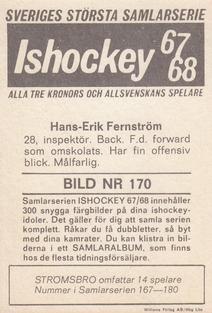 1967-68 Williams Ishockey (Swedish) #170 Hans-Erik Fernstrom Back