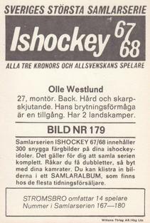1967-68 Williams Ishockey (Swedish) #179 Olle Westlund Back