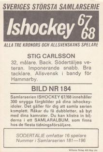 1967-68 Williams Ishockey (Swedish) #184 Stig Carlsson Back