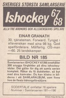 1967-68 Williams Ishockey (Swedish) #185 Einar Granath Back