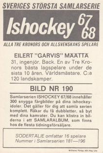 1967-68 Williams Ishockey (Swedish) #190 Eilert Määttä Back