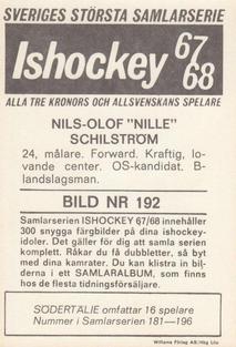 1967-68 Williams Ishockey (Swedish) #192 Nils-Olov Schilstrom Back
