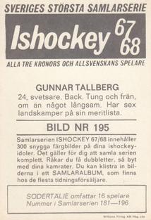 1967-68 Williams Ishockey (Swedish) #195 Gunnar Tallberg Back