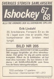 1967-68 Williams Ishockey (Swedish) #205 Erik Lindahl Back