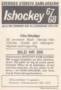 1967-68 Williams Ishockey (Swedish) #209 Olle Nilsater Back