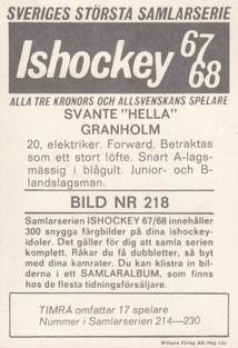 1967-68 Williams Ishockey (Swedish) #218 Svante Granholm Back