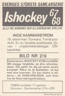 1967-68 Williams Ishockey (Swedish) #219 Inge Hammarstrom Back