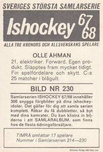 1967-68 Williams Ishockey (Swedish) #230 Olle Ahman Back