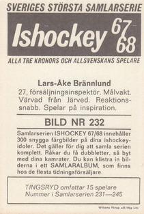 1967-68 Williams Ishockey (Swedish) #232 Lars-Ake Brannlund Back
