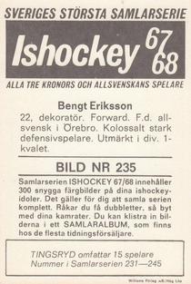 1967-68 Williams Ishockey (Swedish) #235 Bengt Eriksson Back