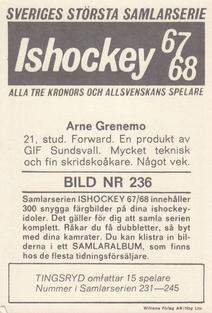 1967-68 Williams Ishockey (Swedish) #236 Arne Grenemo Back