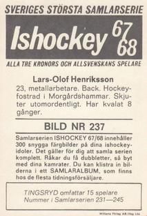 1967-68 Williams Ishockey (Swedish) #237 Lars-Olof Henriksson Back