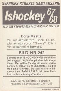 1967-68 Williams Ishockey (Swedish) #242 Borje Maatta Back