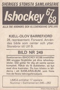 1967-68 Williams Ishockey (Swedish) #249 Kjell-Olof Barrefjord Back