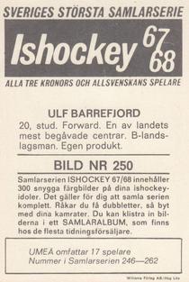 1967-68 Williams Ishockey (Swedish) #250 Ulf Barrefjord Back