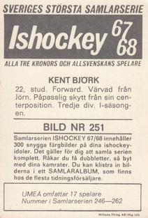 1967-68 Williams Ishockey (Swedish) #251 Kent Bjork Back