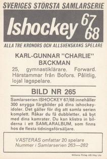 1967-68 Williams Ishockey (Swedish) #265 Karl-Gunnar Backman Back