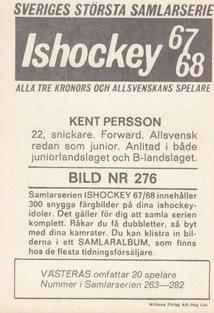 1967-68 Williams Ishockey (Swedish) #276 Kent Persson Back