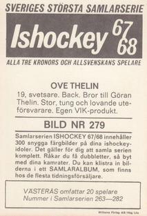 1967-68 Williams Ishockey (Swedish) #279 Ove Thelin Back