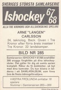 1967-68 Williams Ishockey (Swedish) #285 Arne Carlsson Back