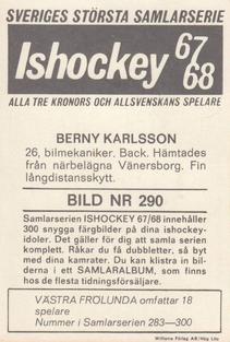 1967-68 Williams Ishockey (Swedish) #290 Berny Karlsson Back