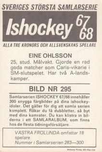 1967-68 Williams Ishockey (Swedish) #295 Eine Ohlsson Back
