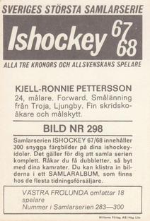 1967-68 Williams Ishockey (Swedish) #298 Kjell-Ronnie Pettersson Back